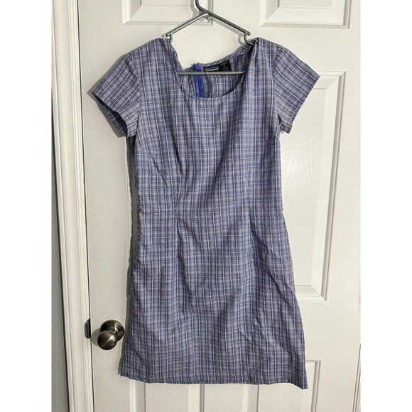 Patagonia Dresses & Skirts - Patagonia Short Sleeve Dress Women's 6 Zip Plaid Blue Knee Length Vintage
